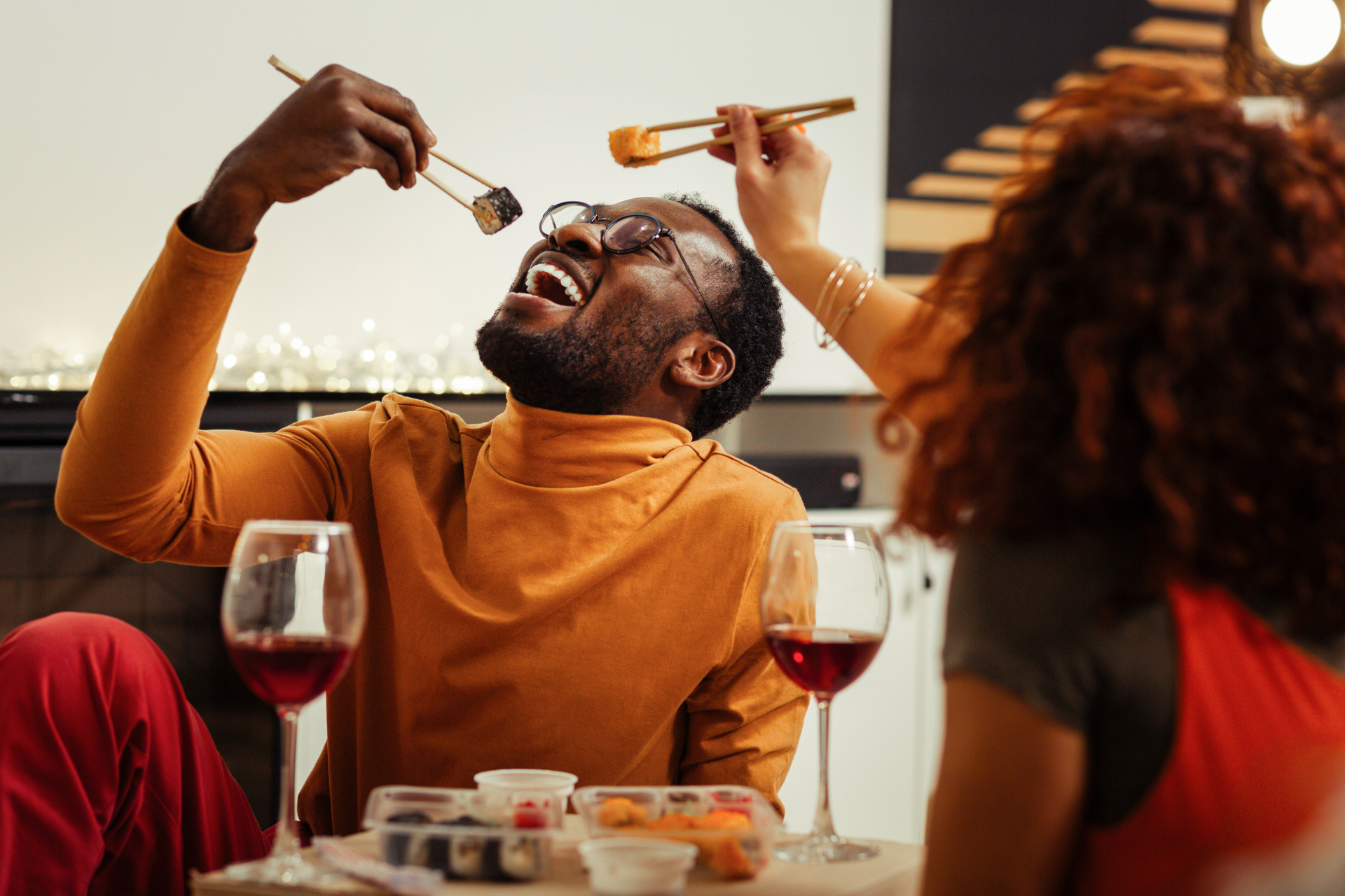 Couple having a dinner over wine